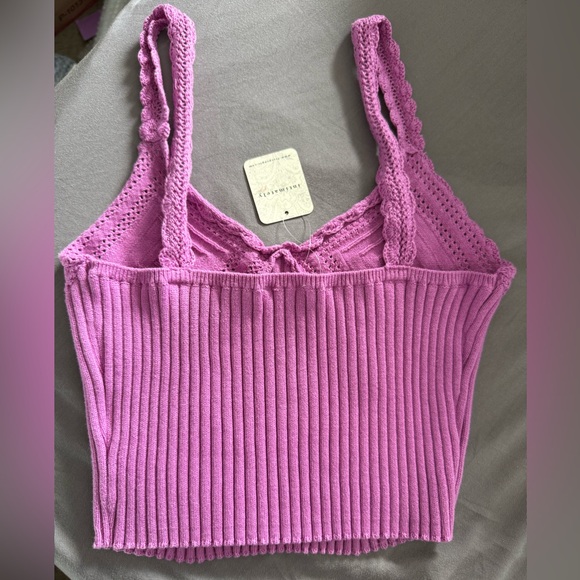 Free People Lilac Purple Knit Square-Detail Ribbed Crop Tank - Picture 2 of 3